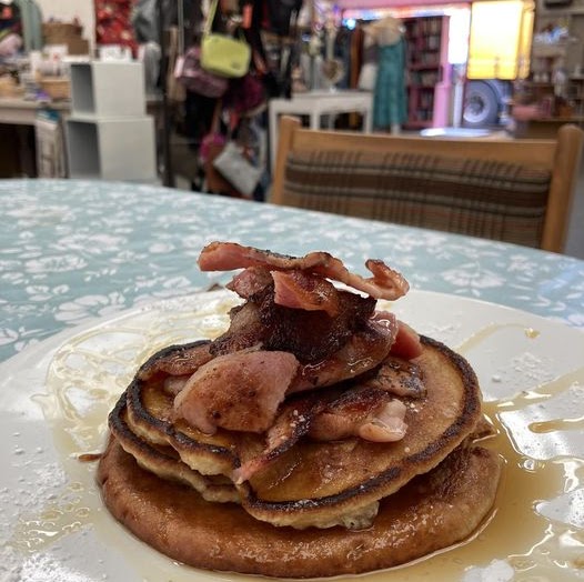 Tasty pancakes in a charity shop